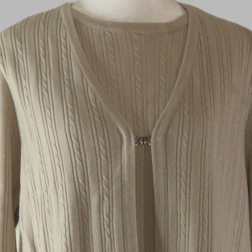 Croft & Borrow Women's Cream Long Sleeve Faux Sweater Set Size L (C784)